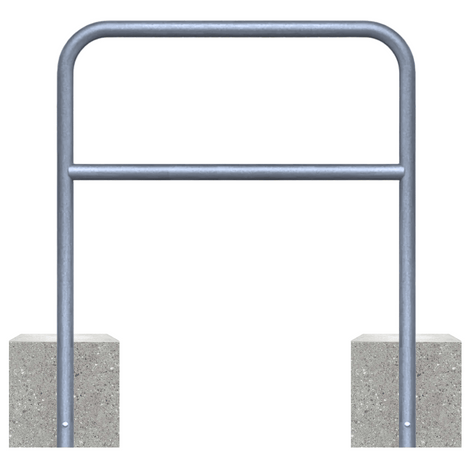 Verzinkt stalen fietsbeugel (Ø48 mm) met tussenbuis en twee betonvoeten, 1000x1200 mm.