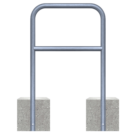 Verzinkt stalen fietsbeugel Ø48 mm, 700x1200 mm, met tussenbuis en betonvoeten.