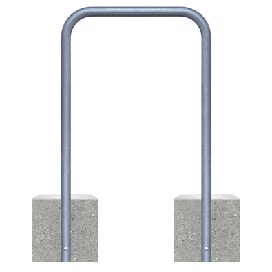 Verzinkt stalen fietsbeugel Ø48 mm met twee betonvoeten, zonder tussenbuis.