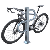Verzinkt stalen fietsbeugel met koker 80x80 en buis Ø48 mm, modern design, bevestigd aan een racefiets.