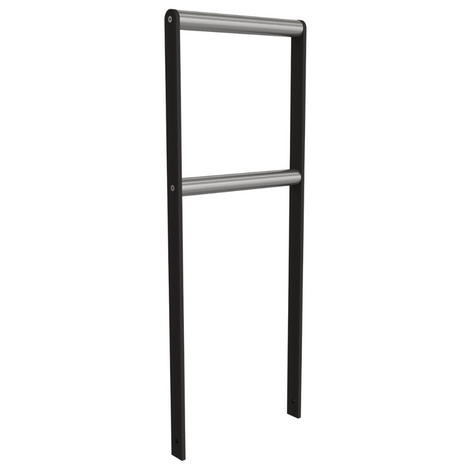 Antraciet fietsbeugel, plat staal 50x12 met RVS buis Ø48 mm, 450 mm breed.