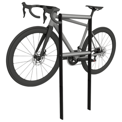 Antraciet fietsbeugel BD703 van plat staal 50x12 mm met RVS buis Ø48 mm, modern design.