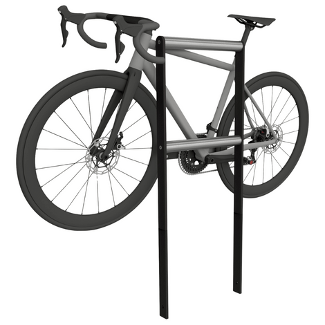 Antraciet fietsbeugel BD703 van plat staal 50x12 mm met RVS buis Ø48 mm, modern design.