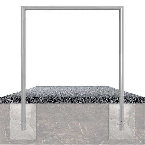 Verzinkte Fietsbeugel design BD703 met Ø48 mm buis, ingegraven in betonfundering.