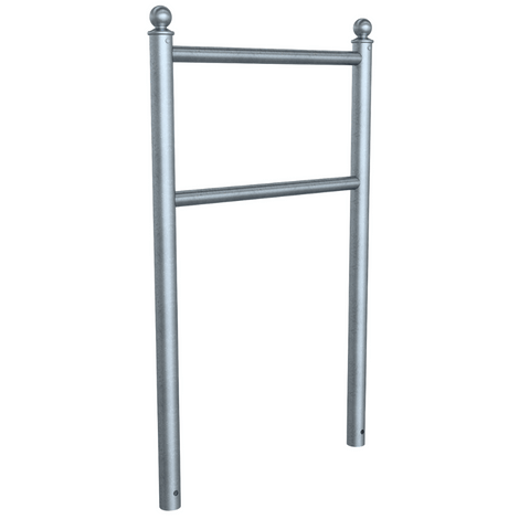 Verzinkte fietsbeugel design BD703 met buis Ø60/42 mm, twee horizontale stangen en decoratieve bolkappen.