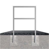 Verzinkte fietsbeugel design BD703 met koker 60x40 mm, ingegraven in betonfundering.