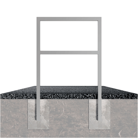 Verzinkte fietsbeugel design BD703 met koker 60x40 mm, ingegraven in betonfundering.