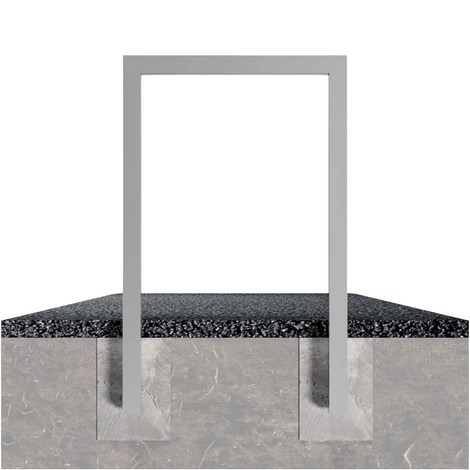 Verzinkte fietsbeugel design BD703 met koker 60x60 mm, ingebed in de grond.