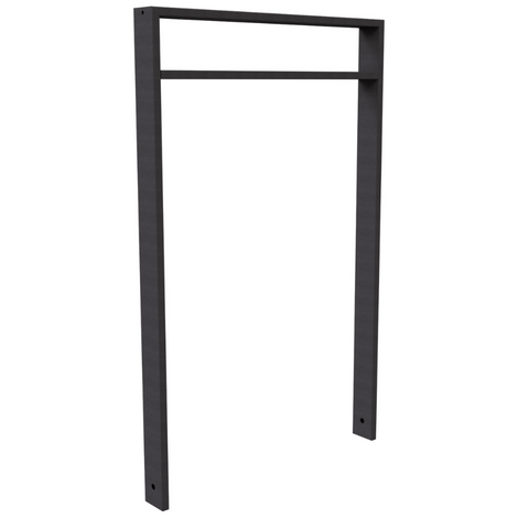 Antraciet fietsbeugel, koker 80x20 mm, fijn structuur, met horizontale stang en montagegaten.