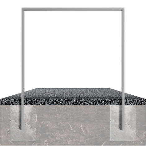 Verzinkte fietsbeugel, koker 80x20 mm, ingegraven in beton en asfalt.