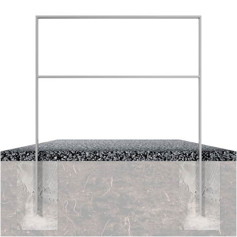 Verzinkte fietsbeugel van plat staal 50x12 mm, ingegraven in de grond.