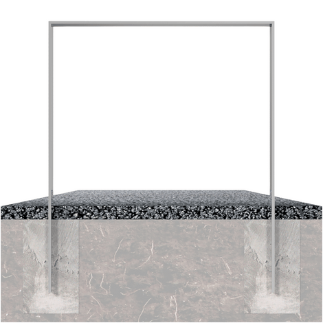Verzinkte fietsbeugel BD703 van plat staal 80x12 mm, ingegraven in de grond met betonnen fundering.