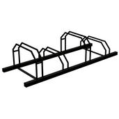 Zwart stalen fietsenrek rij-systeem voor vier fietsen, RAL 9005.