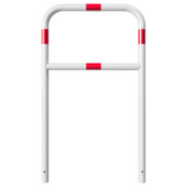 Wit-rood fietssluis hek Ø48 mm, robuust stalen ontwerp voor betonverankering.