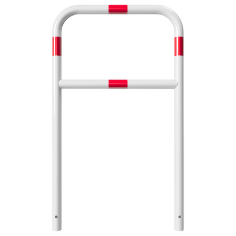 Wit-rood fietssluis hek Ø48 mm, robuust stalen ontwerp voor betonverankering.