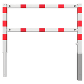 Wit-rood fietssluis hek, uitneembaar, met twee horizontale balken en vierkante palen.