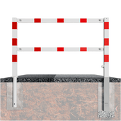 Wit-rood fietssluis hek, uitneembaar met slot, 70x70 mm palen, ingegraven in de grond.