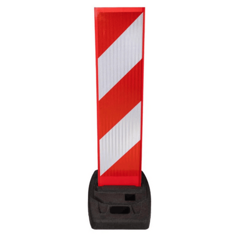 Rood-wit gestreept flexibel geleidebaken met reflectie klasse 2/3 op zwarte kunststof voet.