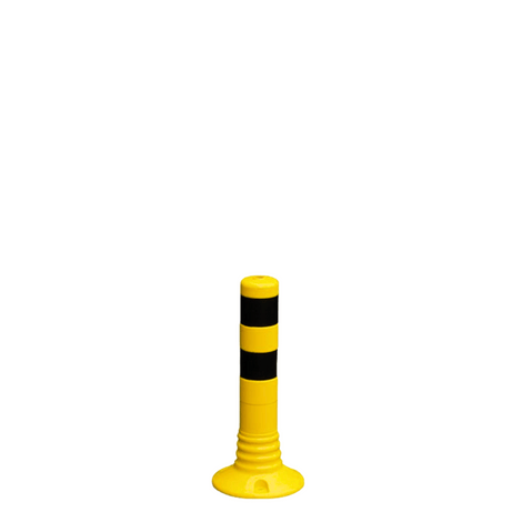 Flexibel geel-zwart paaltje, 450 mm hoog, met reflecterende strepen en brede voet.