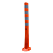 Oranje-wit flexibel paaltje van 1000 mm met reflecterende strepen en geribbelde basis.
