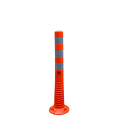 Oranje-wit flexibel paaltje van 750 mm met reflecterende strepen en geribbelde basis.
