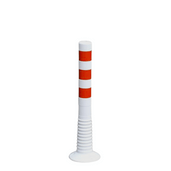 Flexibel wit-rood paaltje, 750 mm hoog, met reflecterende strepen en geribbelde basis.