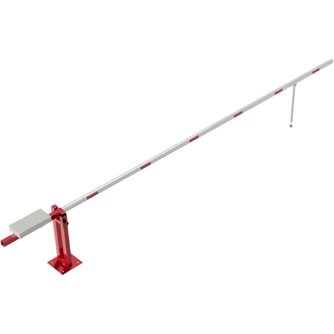 Rode handmatige slagboom, 600 cm, met contragewicht en pendelsteun, wit-rode arm.