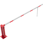 Rode handmatige slagboom, 4000 mm, met witte arm en rode reflecterende strepen, inclusief gasveer en pendelsteun.