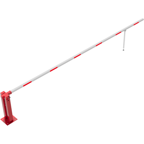 Rode handmatige slagboom, 600 cm, met witte arm en rode reflecterende strepen.