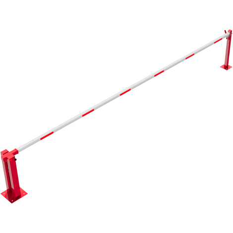 Rode handmatige slagboom, 6000 mm, met witte arm en rode reflecterende strepen.