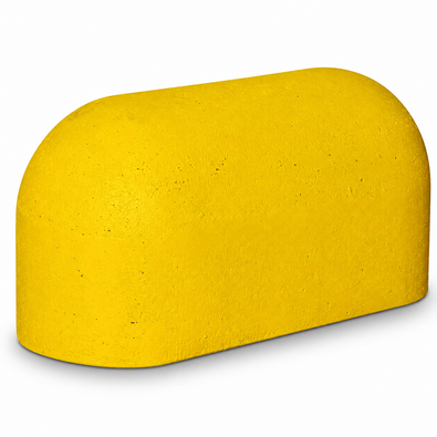 Jumboblok geel van 330 kg in Oud-Hollands stampbeton voor aanrijdbeveiliging, terreinafzetting en bescherming van gebouwen, parkeerterreinen en bedrijfsterreinen.