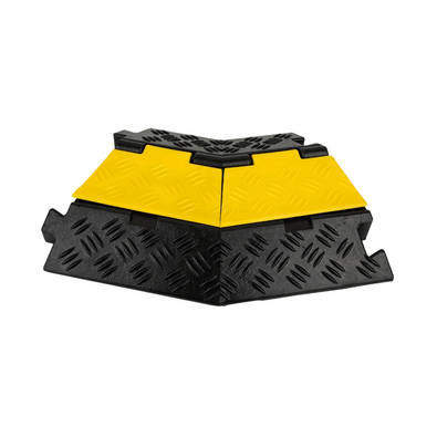 Zwart-gele VBT kabeldrempel rechter hoekstuk met 2 kanalen, duurzaam rubber en PVC.