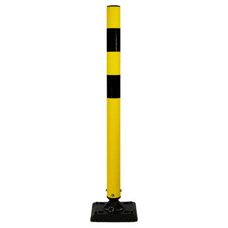 Gele en zwarte kickback paal, 1000 mm hoog, met een stevige zwarte vierkante voet.