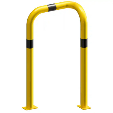 Hoekbeschermer Ø76 mm | Hoek 90° | Geel-zwart | Op voetplaat