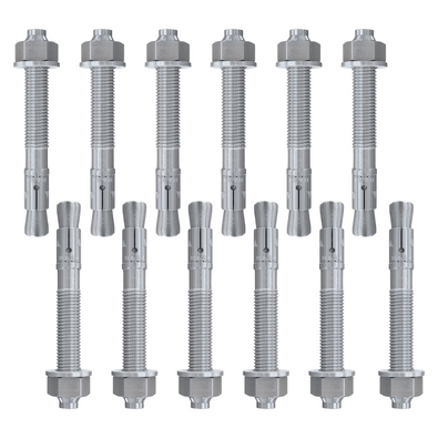 Set van 12 verzinkte snelbouwankers M16x150 met moeren en ringen.