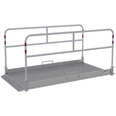 Aluminium loopbrug B130 x L220 cm met zijgeleiders en antislip bodem.