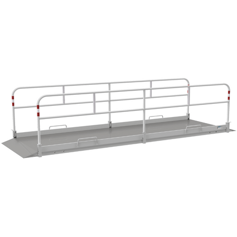 Aluminium loopbrug (100x550 cm) met zijgeleiders en antislip bodem, grijs.