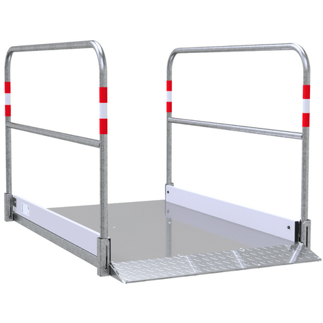Aluminium loopbrug B100 x L170 cm met verzinkt stalen onderstel en reflecterende leuningen.