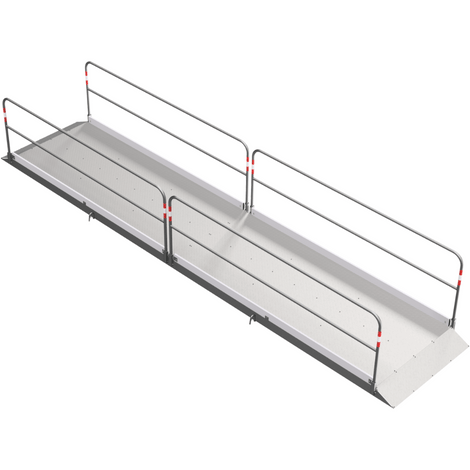 Aluminium loopbrug B130 x L670 cm met zijgeleiders en antislip bodem.