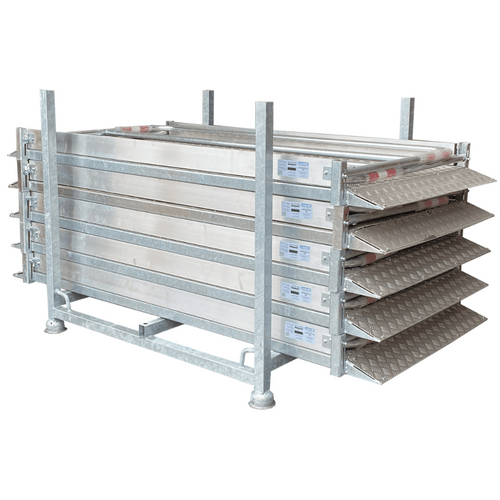 Set van 5 aluminium en stalen loopbruggen | Geleverd in opslagcontainer met spanband