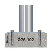 RVS aanrijdbeveiliging paal, Ø76-102 mm, met grondbevestiging en ankers, 120 mm diep.