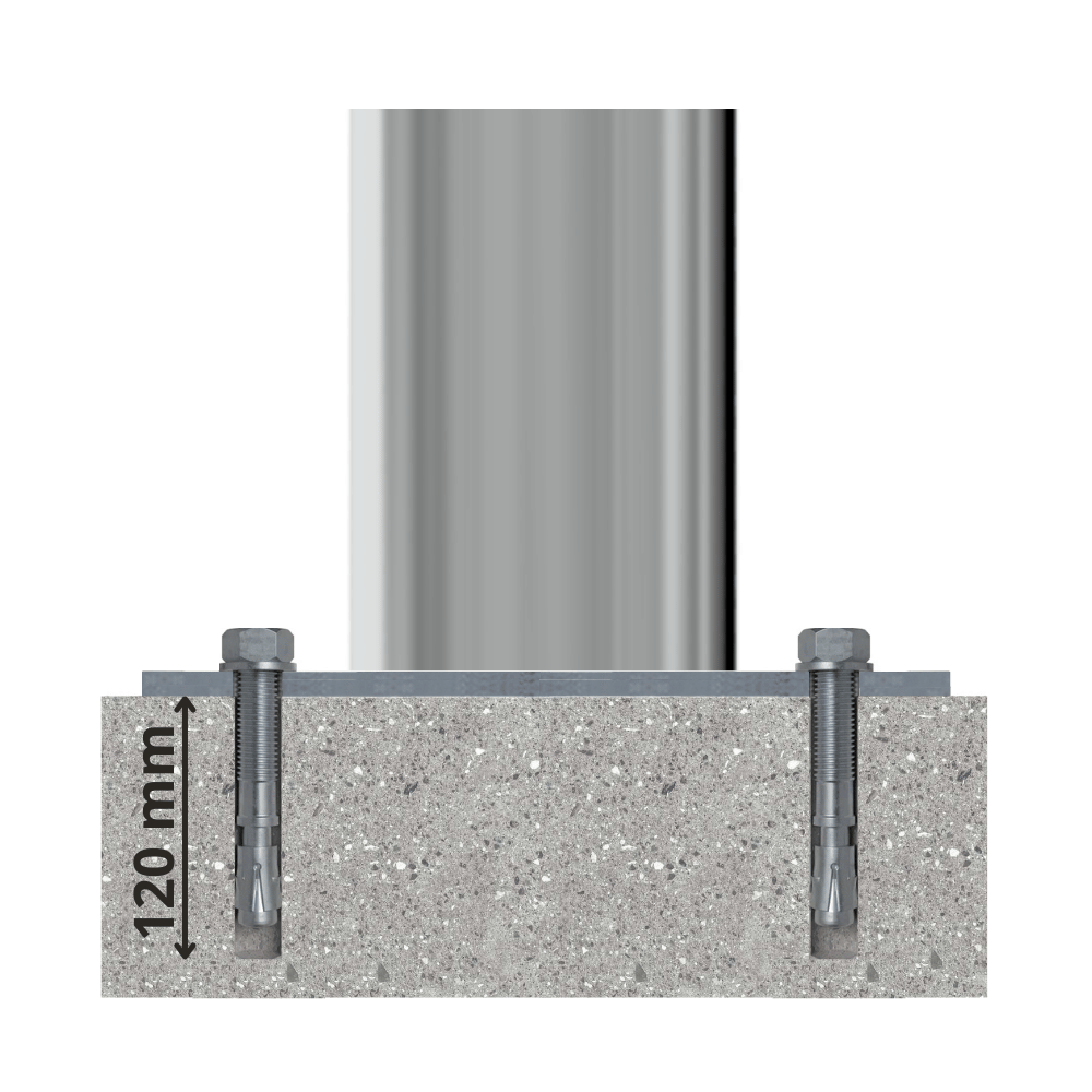 RVS afzetpaal Ø89 mm | Voor verankering in beton of op voetplaat