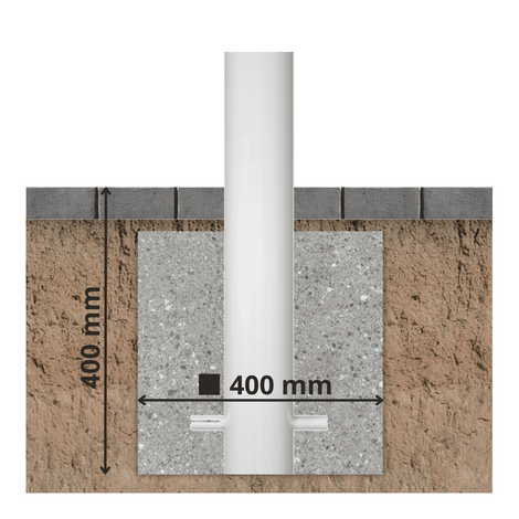 Witte paal in een 400x400 mm betonnen fundering, ingegraven in de grond, voor laadpaal bescherming.