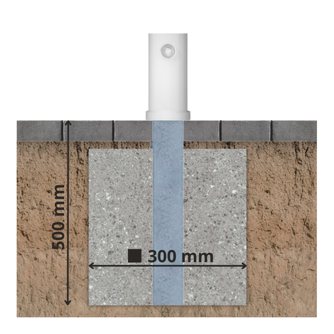 Uitneembare parkeerpaal Ø102 mm, wit, met slotoptie, ingebed in betonfundering van 500x300 mm.