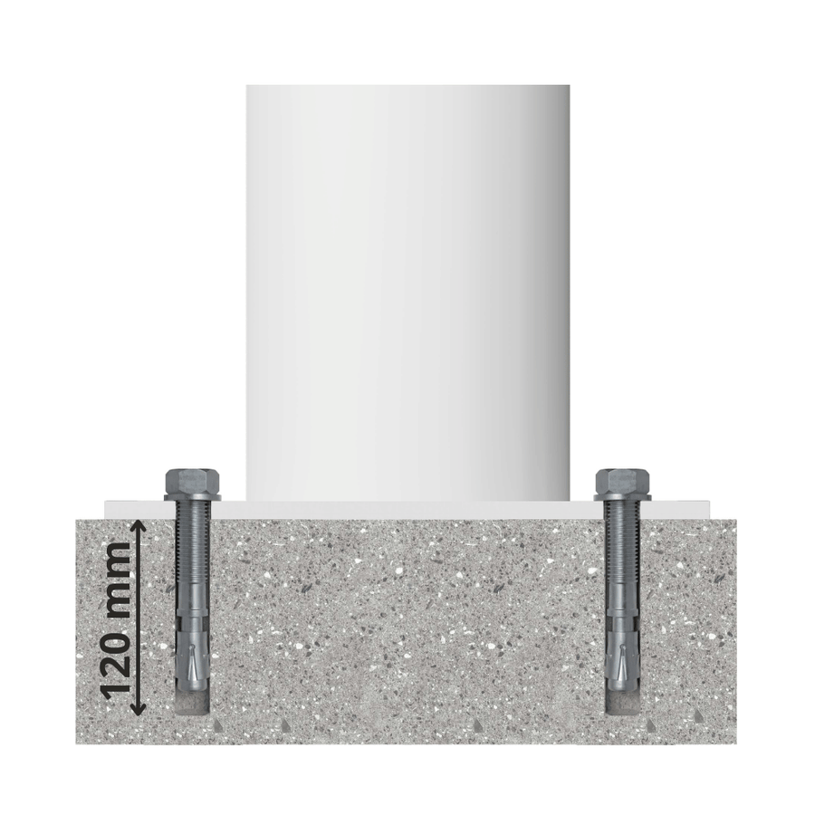 Afzetpaal Ø102 mm | Wit-rood | Voor verankering in beton of op voetplaat