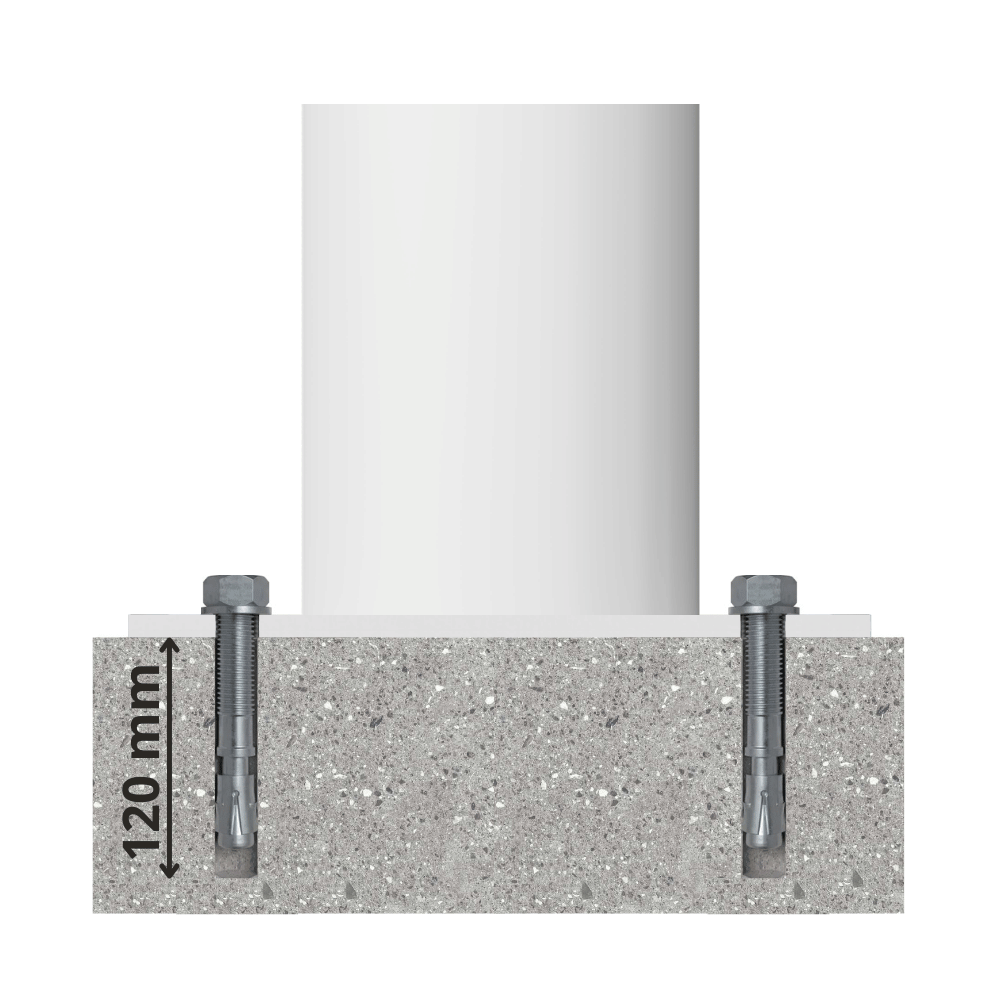 Parkeerpaal Ø102 mm | Wit-rood | Voor verankering in beton of op voetplaat