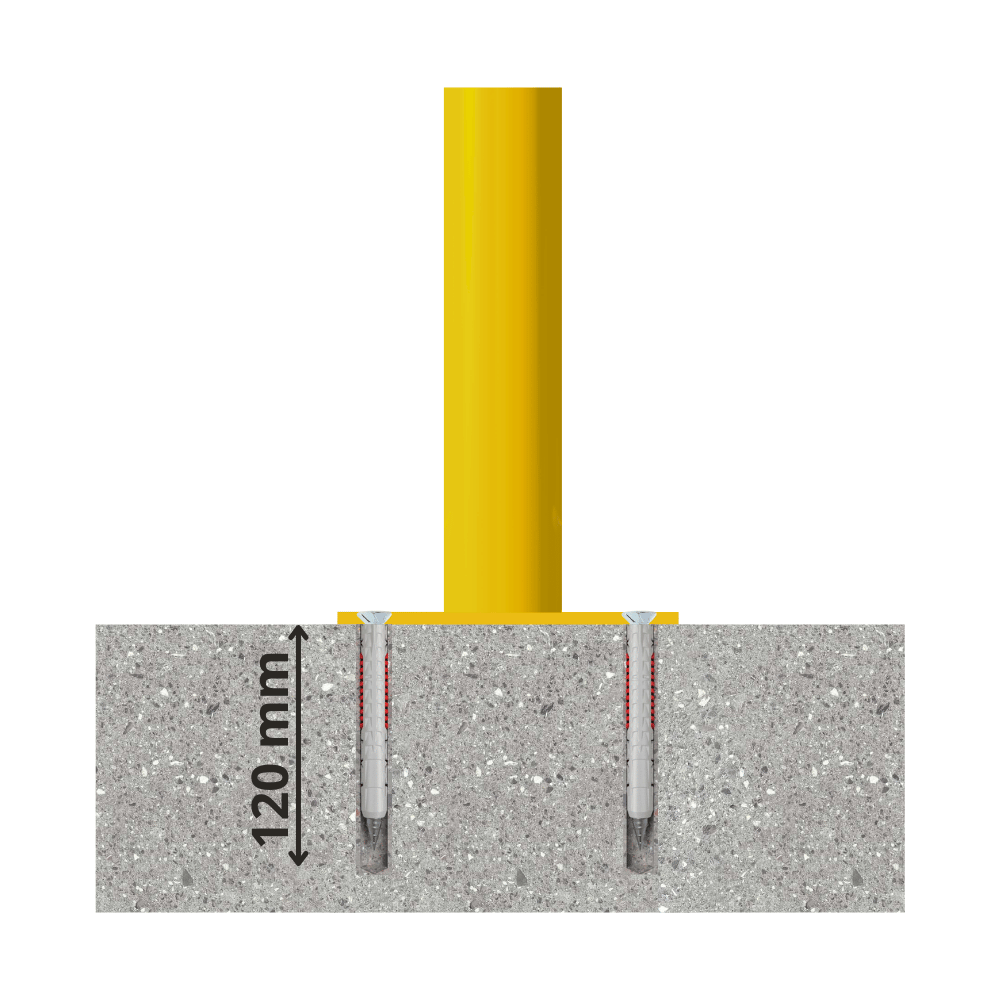 Afzetpaal Ø60 mm | Geel-zwart | Voor verankering in beton of op voetplaat