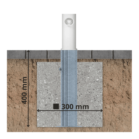 Uitneembare parkeerpaal Ø76 mm, verzinkt, ingebetonneerd met 400 mm diepte en 300 mm breedte.