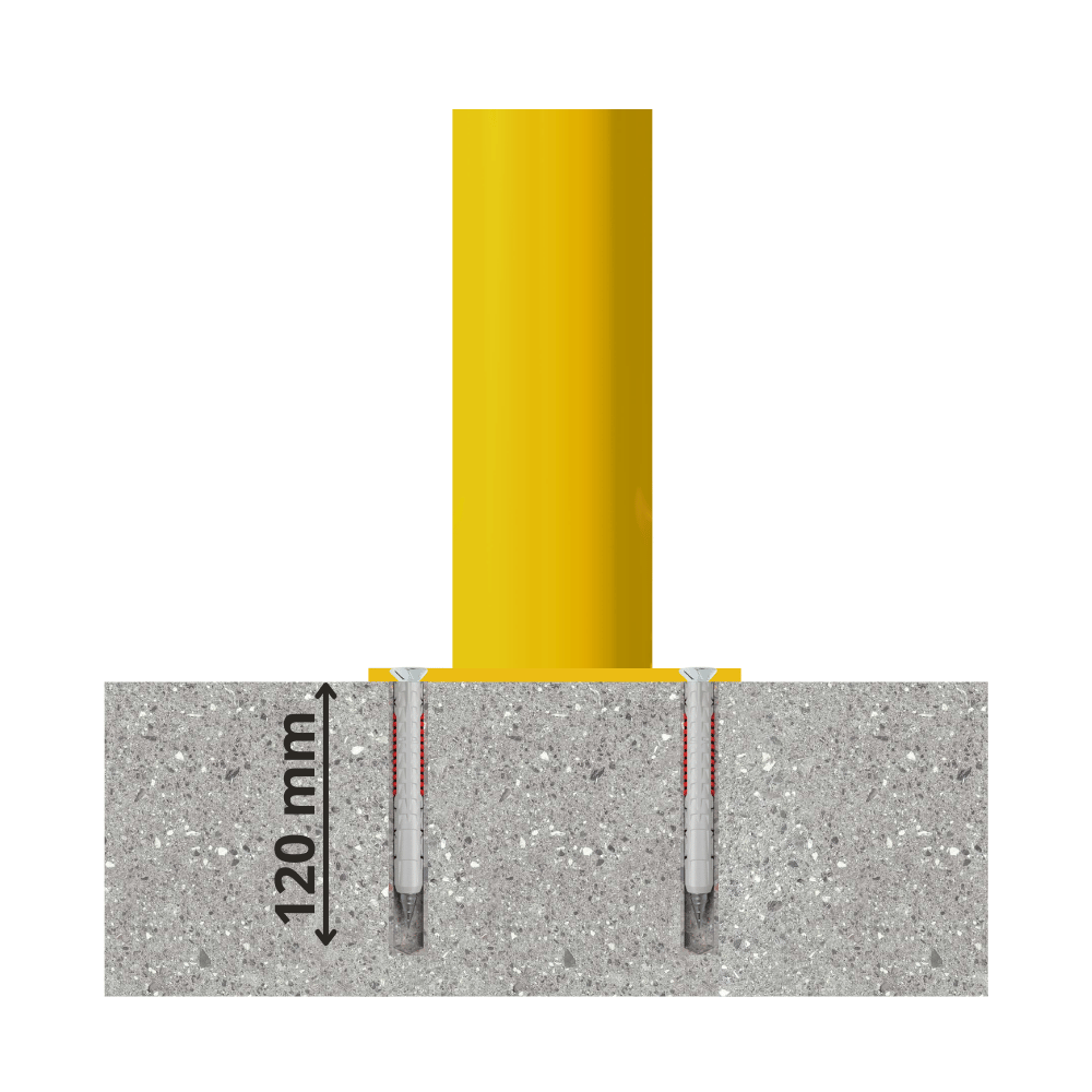 Afzetpaal Ø89 mm | Geel-zwart | Voor verankering in beton of op voetplaat
