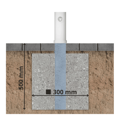 Uitneembare verzinkte parkeerpaal Ø89 mm, ingebed in een betonnen fundering van 500x300 mm.